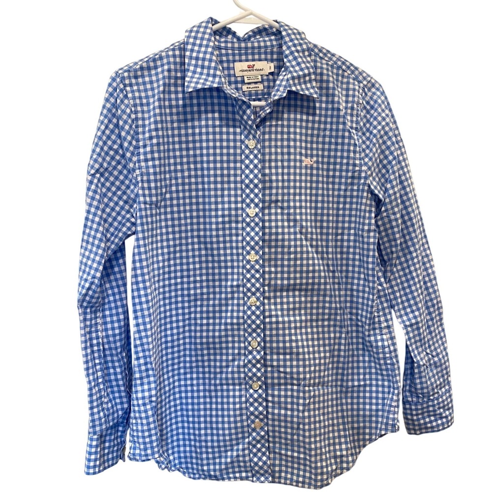 Vineyard Vines Kids Relaxed Fit Boys Size 2 Blue Gingham Check Button-Down Shirt